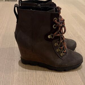 Sorel Dark Brown Lace-Up Wedges